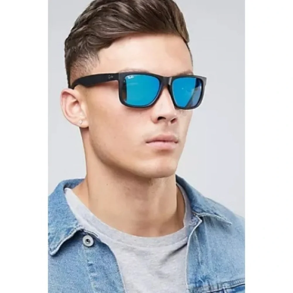Ray-Ban Polarized Sunglasses Blue Mirror Wayfarer RB4165 Black Rubber Soft 202 - Picture 3 of 15